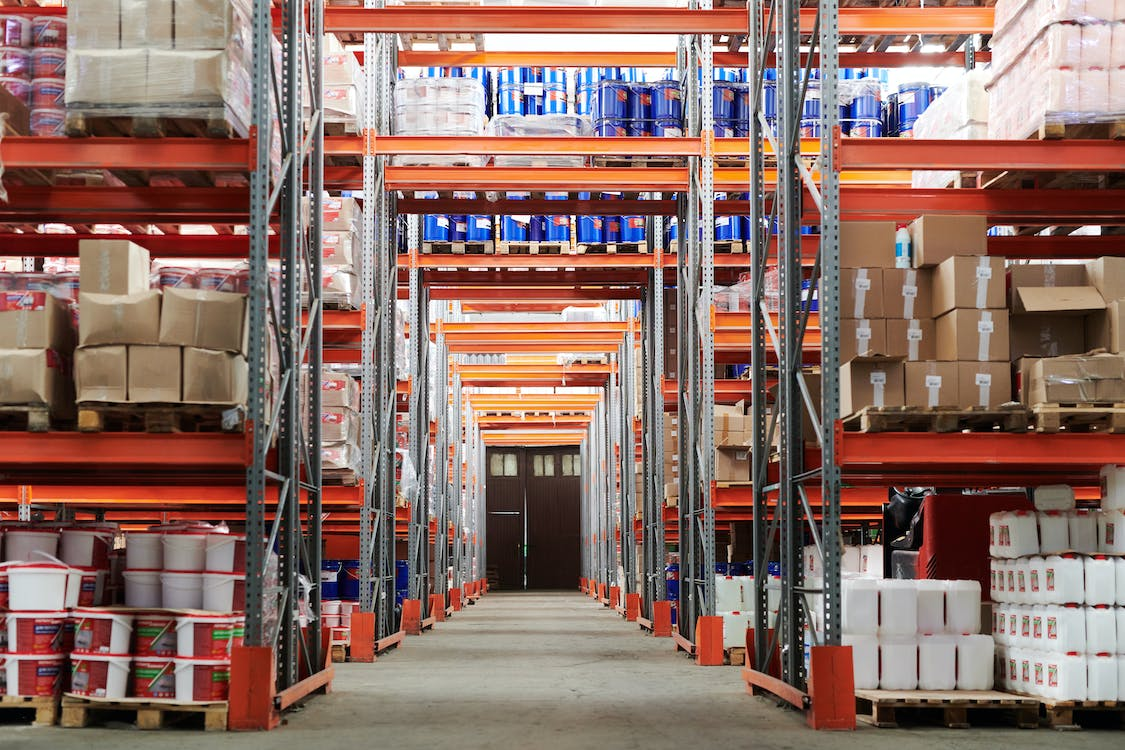 Retail products in a warehouse maintained by an outsourced facility management service