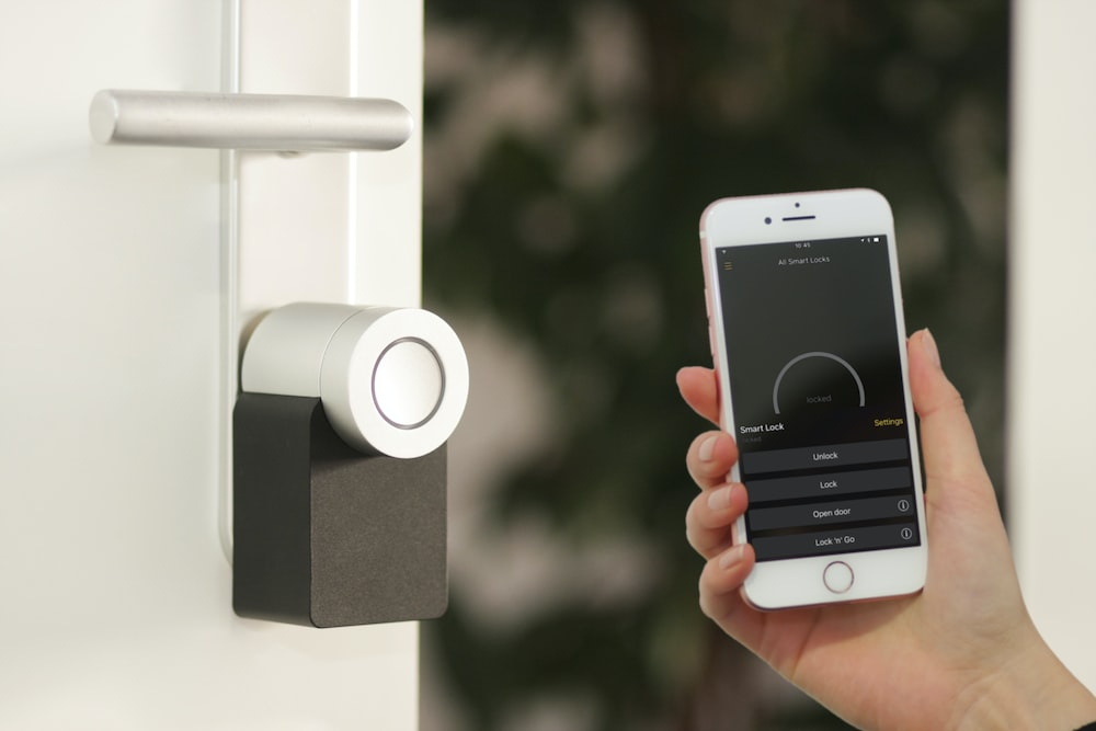 A door lock synched with a smartphone. 