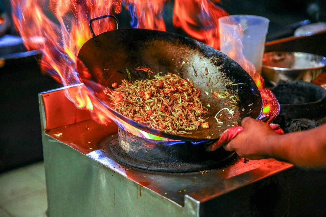 A wok on high flame